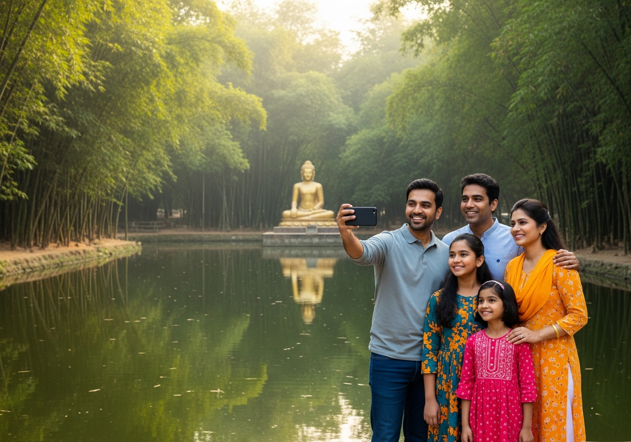 वेणुवन में परिवार — राजगीर का बौद्ध हेरिटेज