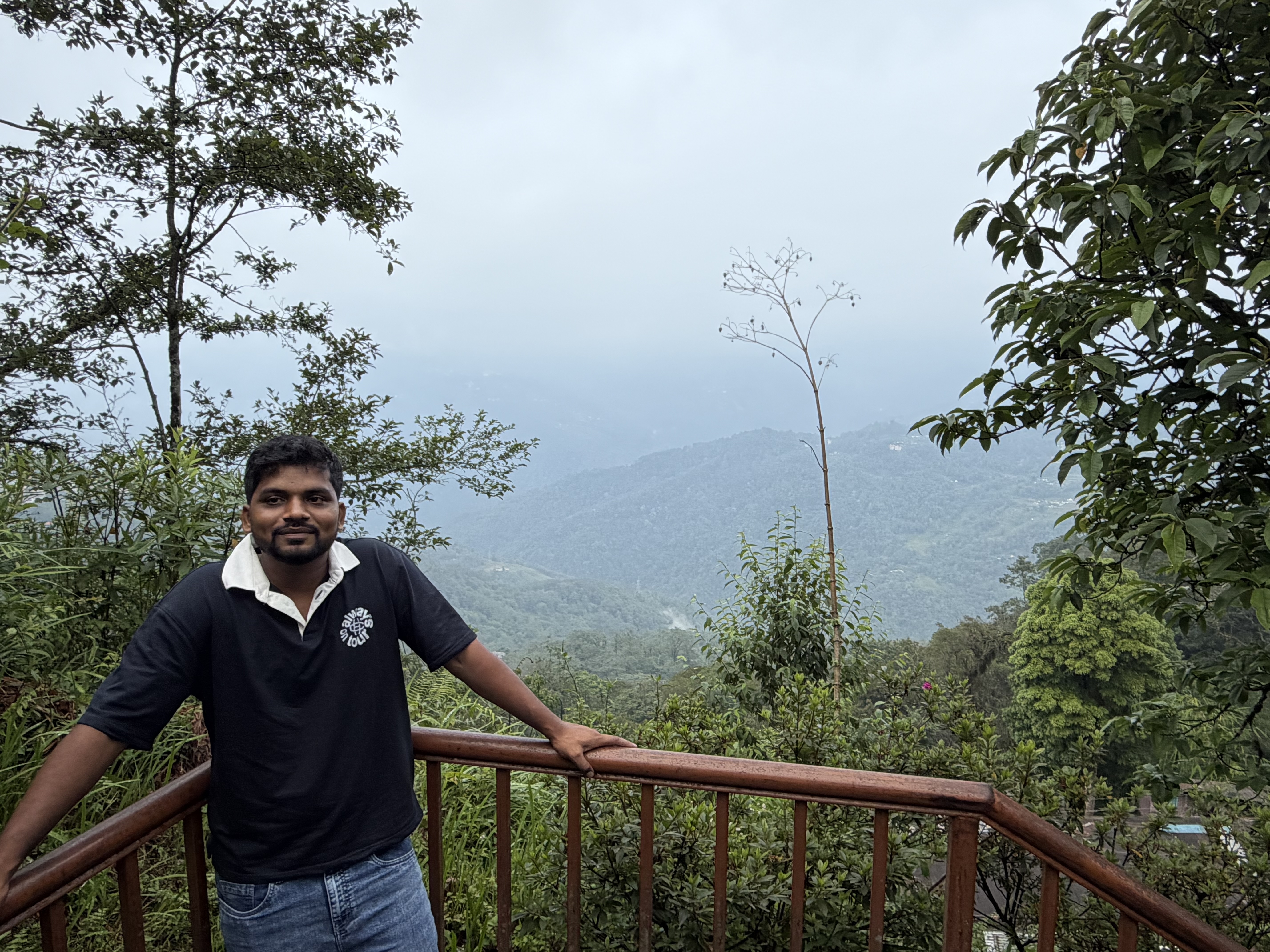 View from Hanuman Tok, Gangtok — rolling forested hills of Sikkim stretching into the clouds